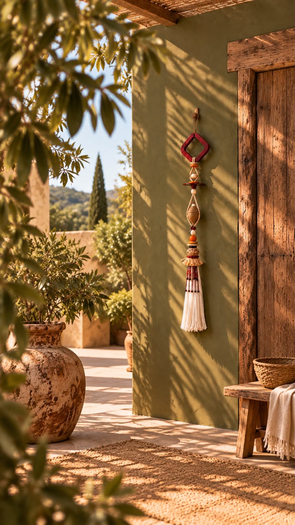 Décoration murale artisanale en matières naturelles-pièce unique