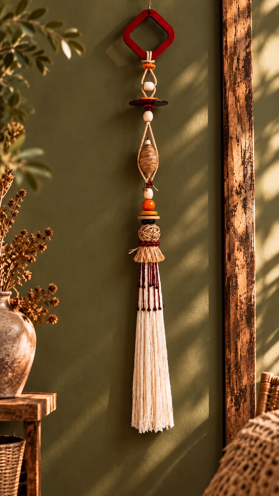 Décoration murale artisanale en matières naturelles-pièce unique
